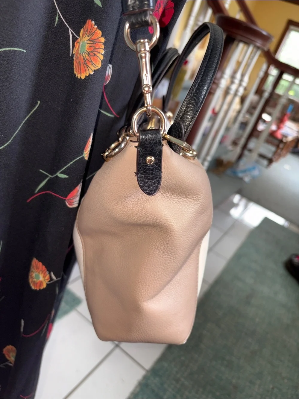 Coach Satchel shoulder bag Crossbody bag color block cream taupe black/goldtone